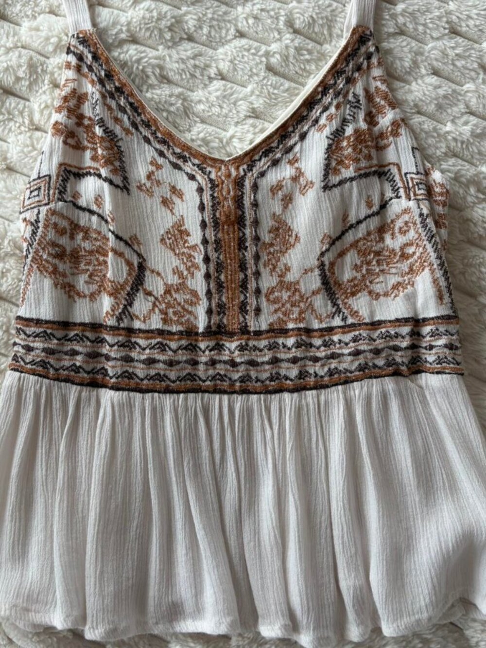 White Boho Printed Peplum Tank Top